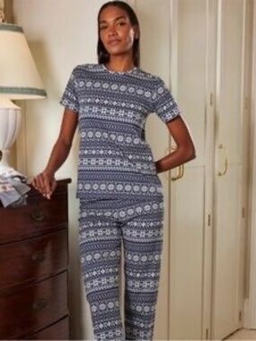 Lake Pajamas Pima Crew Short-Long Set English Navy Fair Isle